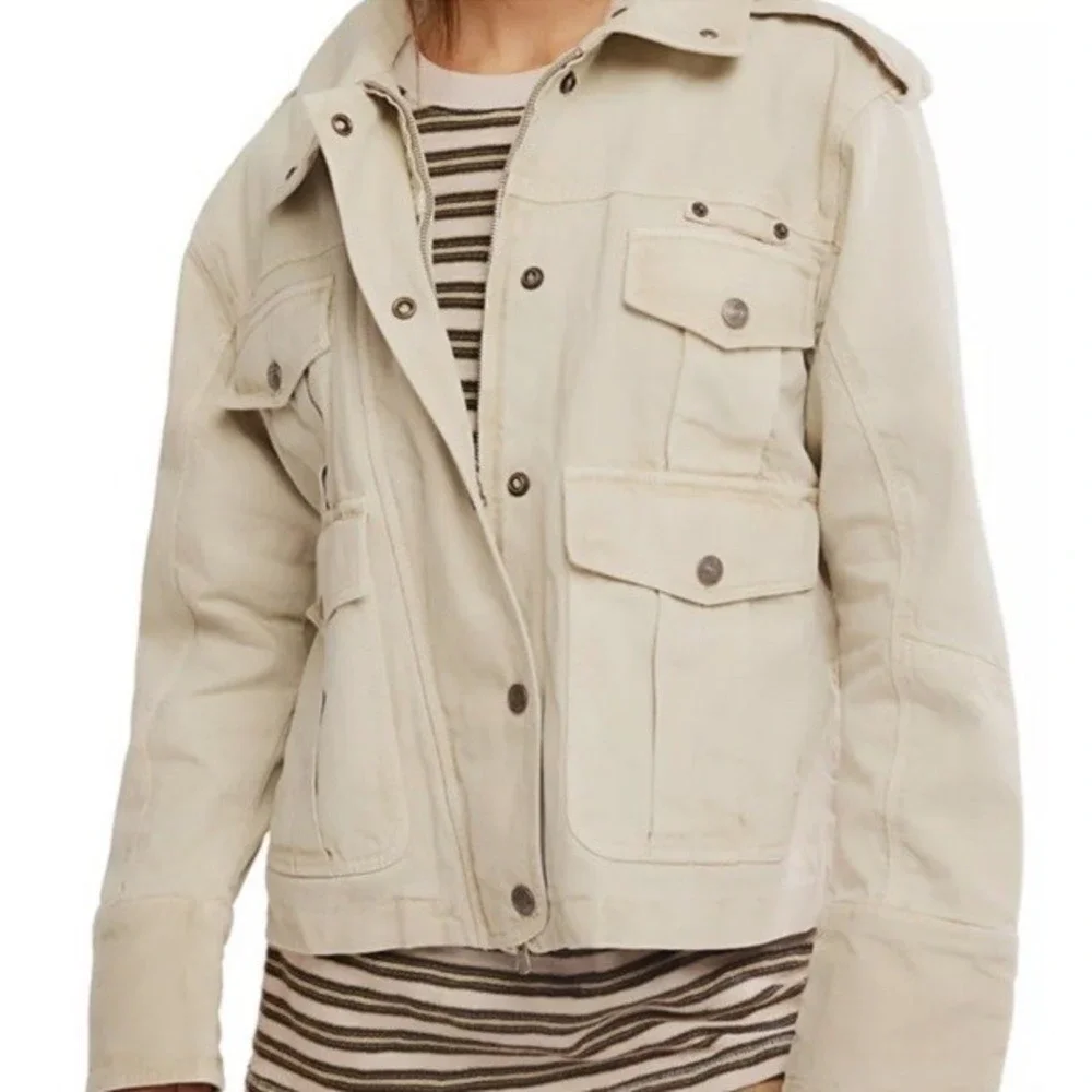 NWT $198 We The Free People M Kali Washed Utility Jacket Oat Cotton Chore *READ*